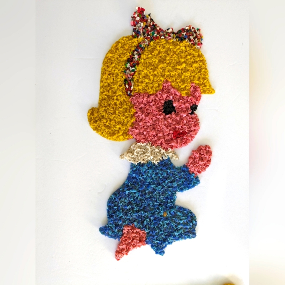 Vintage Rare Melted Plastic Popcorn Praying Girl Christmas Decoration